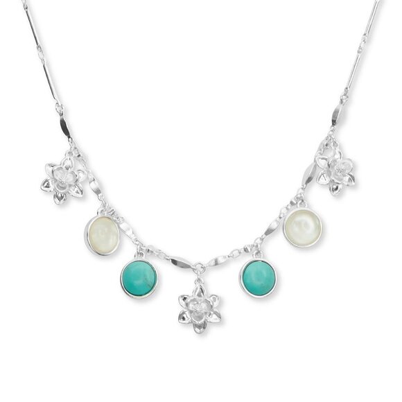 Lucky Brand Womens Silver-Tone Stone & Flower Collar Necklace - Picture 1 of 6